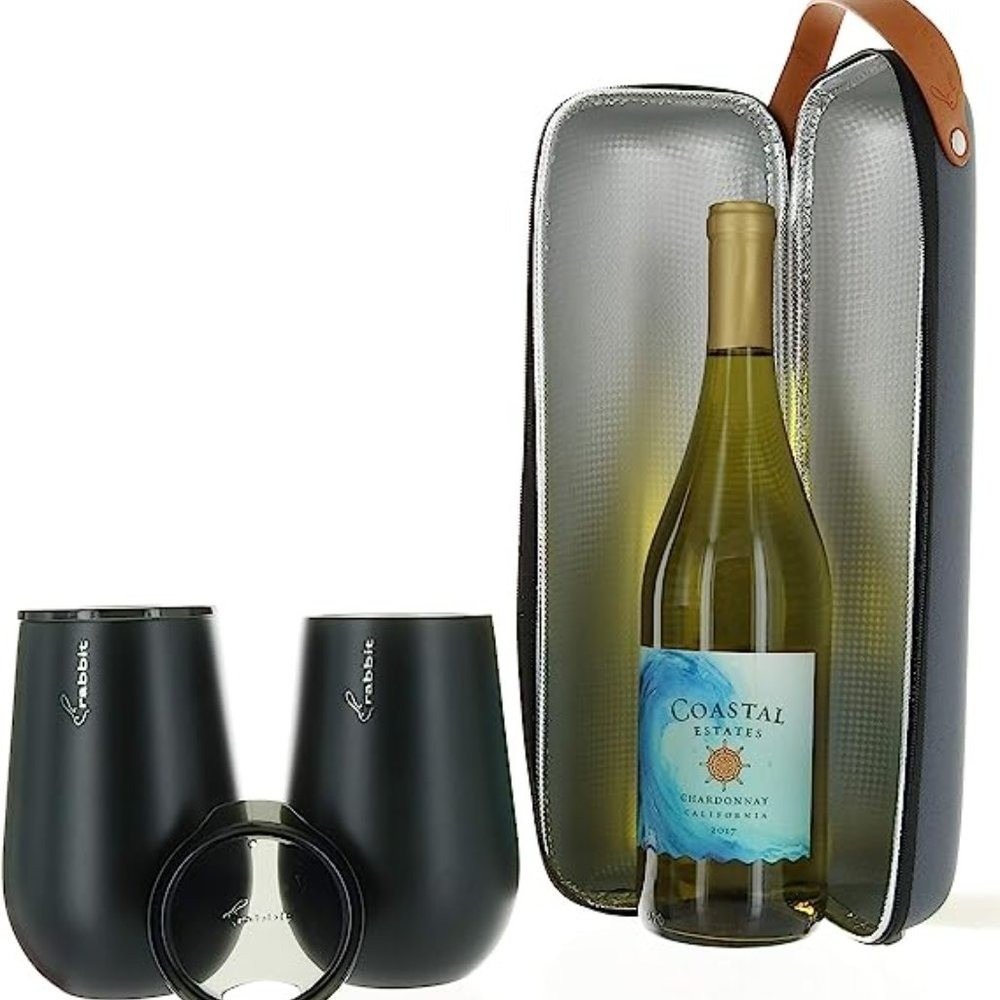 Rabbit Wine To Go Set Insulated Case‎ & 2 Wine Tumblers with Lids